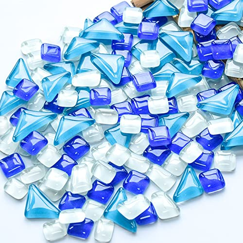 1.1LB Irregular Glass Mosaic Tiles for Crafts,Tiny Random Color DIY Making Creative for Home Decoration, Vases, Cups, Picture Frames, Flowerpots etc (Sky Blue Series)