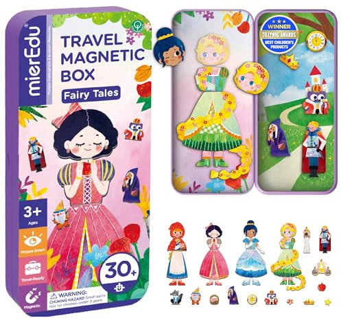 mierEdu Magnetspiel Box Märchen - Magnetspiel ab 3 Jahre, Reisespiel Kinder mit 2 Szenen & 34 Magneten - Fördert Fantasie & Konzentration, Beschäftigung für Kinder im Flugzeug & Auto