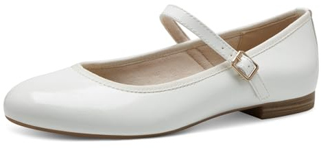 Marco Tozzi Women's Ballet Flats with Straps, Vegan, White (White Patent), 6 UK
