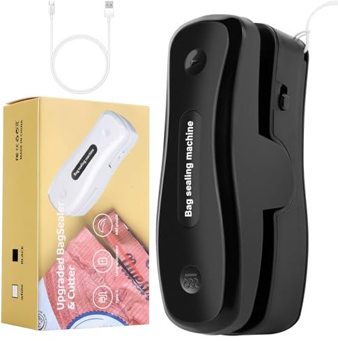 AXNSATRE Mini Folienschweißgerät USB Aufladung - 2 in 1 Bag Sealer mit Cutter, Küchen/Haushalt Gadgets für Plastiktüten Beutel Spänesäcke Snack (Schwarz)
