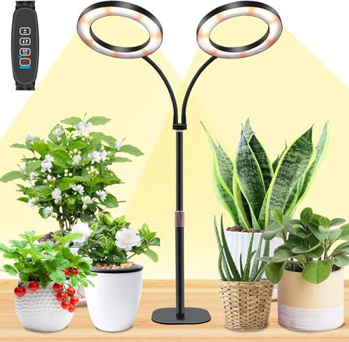 Niello Lampe de Croissance pour Plantes d'Intérieur, Lampe de Bureau LED à Double Tête, Hauteur Réglable, Minuterie Automatique avec 3/9/12 Heures, Idéal pour la Croissance de Petites Plantes