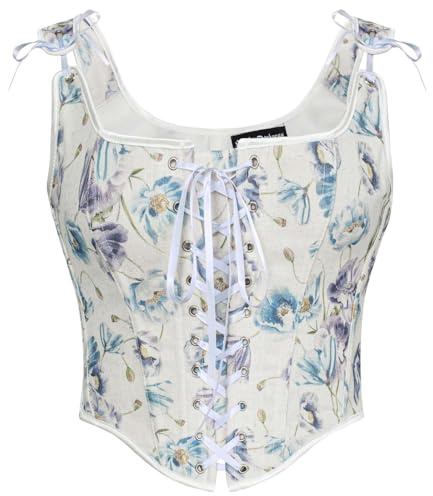 Scarlet Darkness Corset pour femme Renaissance à lacets floral sur la poitrine bustier corsage à baleines, bleu/fleur, 10