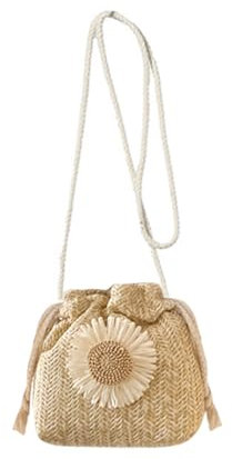 HSAJS Stroh Crossbody Tasche Damen Strohtasche Umhängetasche Vintage Strandtasche Sonnenblume Geldbörse Basttasche für Sommer Strand Urlaub
