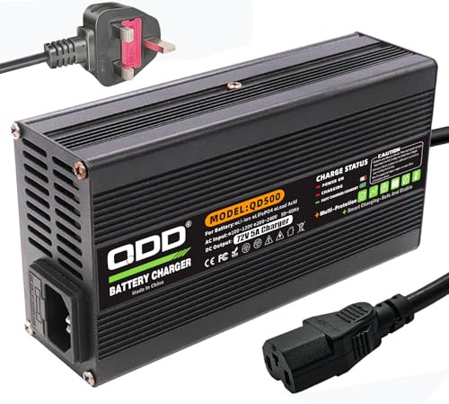 QDD Chargeur de batterie au plomb 72 V 5 A 72 V 82,8 V Boîtier en aluminium noir pour batterie au plomb 72 V avec ventilateur de refroidissement