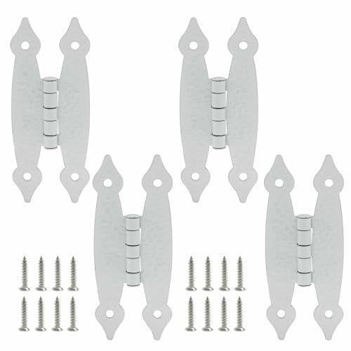 Cjueiom 4 bisagras en H resistentes, herrajes metálicos blancos de montaje empotrado para armarios, puertas y muebles, incluye tornillos de montaje, diseño de movimiento suave resistente al óxido, 3.5