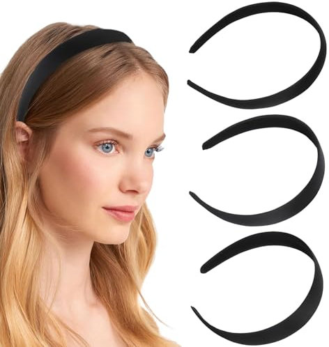 WOLMIK Fasce per capelli in raso, 3 pezzi da 2 cm, 2,5 cm e 3 cm di larghezza, fascia per capelli alla moda, tinta unita, antiscivolo, accessori per capelli fai da te, per donne e ragazze, Halloween,