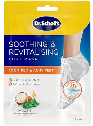 Dr. Scholl's Soothing and Revitalising Foot Mask for Tired, Achy Feet - Helps Your Feet Feel Relaxed, Moisturising Socks, Softens and Moisturises with Epsom Salt, Menthol, Shea Butter and Lavender