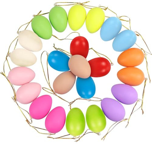 Ctxtqtdt 24 Piezas Huevos de Pascua con Cordón, Adornos de Huevos de Plastico para Decoraciones de Fiesta de Pascua, 12 Colores, Tamaño: 6x4 cm (D)