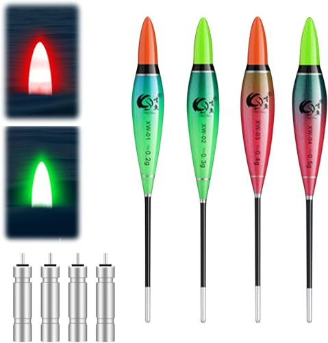 4 Stück Led Posen Angeln mit Bissanzeiger,0.2g/0.3g/0.4g/0.5g Posen Angeln Smart mit CR311 Batterie,Led Angelposen,Angelzubehör Kann Tagsüber Und Nachts Verwendet Werden,für See Fluss Bach und Teich