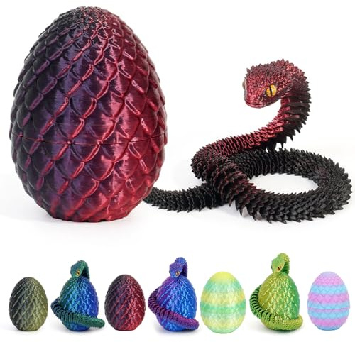 JSRHEEM Mystisches 3D-Drachenei mit schlüpfendem Drachen – Einzigartiges Fantasy-Geschenk & magisches Oster-Deko-Highlight für Sammler und Deko-Fans (Schlangenlaserrot und Schwarz)