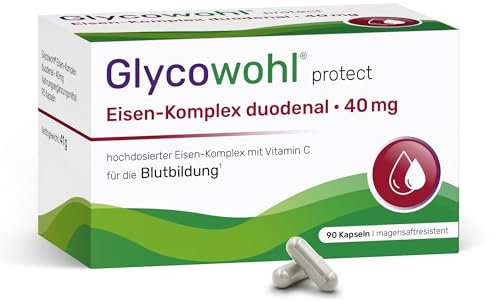 Glycowohl® Eisen-Komplex duodenal hochdosiert mit 4 verschiedenen Eisenformen + gepuffertes Vitamin C - magenschonend - laborgeprüft mit Zertifikat - vegetarisch - 90 Kapseln