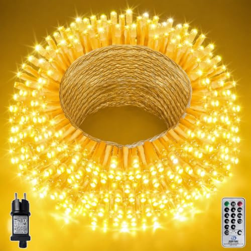Soagrc LED Lichterkette Außen 20M 200LED Warmweiß IP44 Wasserdicht Strombetrieben, Outdoor Lichterkette mit 8 Modi Verlängerbar für Garten Balkon Weihnachten Hochzeit Party