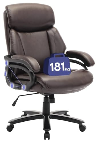 COLAMY Poltrona direzionale XXL [181 kgs] – Sedia da ufficio con schienale alto, in pelle, con braccioli regolabili, seduta extra larga (59 cm), per home office e ufficio, marrone
