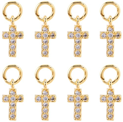 SUNNYCLUE 1 caja de 20 colgantes de Cruz de Pascua con Diamantes de Imitación, de Metal, Latón, Dorado, Rosario, Crucifijo, Cruces de la Suerte, Colgantes para Bisutería, Llaveros, Collares Y Artículo