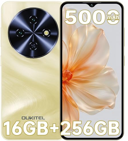 OUKITEL C5 Smartphone Pas Cher, 16 Go RAM + 256 Go ROM / 1 to TF, Telephone Portable Pas Cher écran HD+ de 6.52, téléphone débloqué, Batterie de 5000 mAh, Double SIM, GPS, OTG, 13MP+5MP, Doré