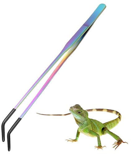 Reptil Matpincett Rostfritt Stål Tång | Med Gummispets och Lång Matningstång till Ödlor Ormar Terrarium Akvarium Behållare Tillbehör Utgångsbarriär