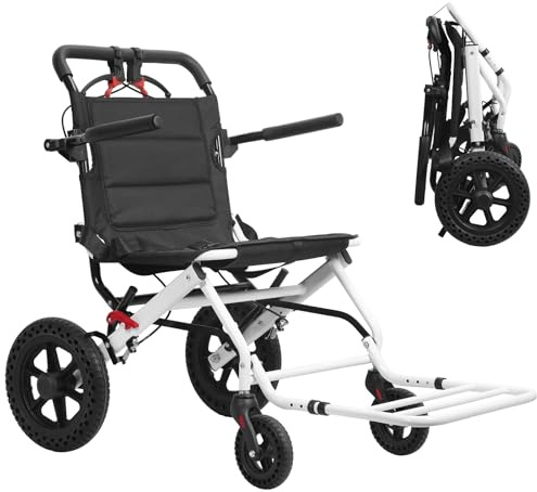 Sedia a rotelle leggera e pieghevole, sedia a rotelle portatile da viaggio con freni a mano, assorbimento degli urti, supporta 117,9 kg, per anziani e adulti, vita quotidiana, viaggi, emergenze