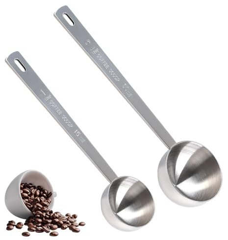 LLMSIX Cucchiai dosatori con manico lungo, 1 cucchiaio (15 ml) e 2 cucchiai (30 ml) in acciaio inox, cucchiaio dosatore per chicchi di caffè macinato, caffè espresso, tè e zucchero