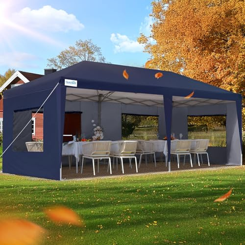 Quictent Carpa Plegable 3x6m con Paredes Laterales con Ventanas de Malla, Refugio para Eventos de Altura Ajustable, Tienda Portátil para Fiestas de Jardín y Camping, Azul Oscuro