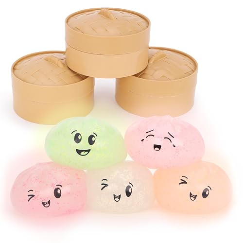 Toyland® Glow In The Dark Squishy Bao Dumpling Sensorisk Fidgetleksak med Plastånglåda - Klemleksaker för barn - Åldrar 3+