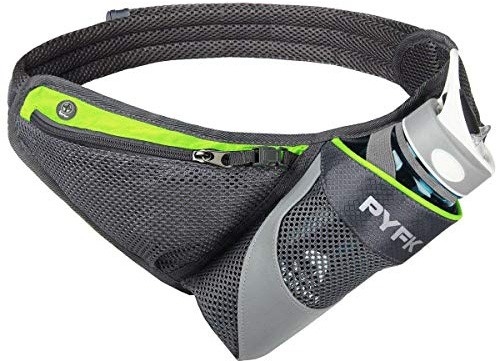 PYFK Running Belt Hydration Waist Pack with Water Bottle Holder for Men Women Waist Pouch Fanny Bag Reflective (Green)