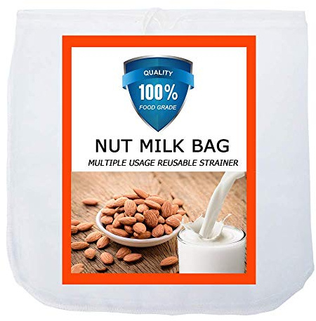 Carrollar Nut Milk Bag, Pro Quality Multiple Usage Reusable Food Strainer, Cold Brew Coffee Bag Cheese Cloth, Ultra Fine Nylon Mesh Food Grade for Milk, Juice, Coffee, Tea, 12x12 (2 pack)