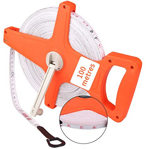 DaiWeier Rollmaßband Rollenmaßband Rollbandmaß Rahmenbandmass Maßband Messband, Bandmaß Fiberglas 100m /328 Ft, breite 12.5mm, Rollmeter METER und ZOLL doppel Seiten markiert