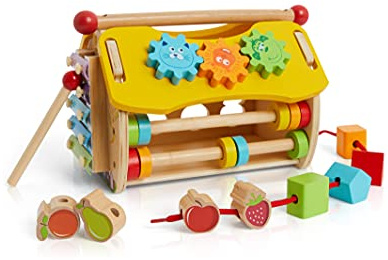 Wooden Musical Interactive Play House with Shape Sorter and Clock 18 Months 2 3 4 Beehive Toys