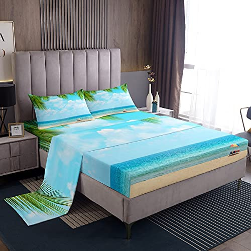 Loussiesd Set di lenzuola da spiaggia Set di biancheria da letto per bambini adulti hawaiani Set di letto da spiaggia ultra morbido vacanze estive per vacanze matrimoniali