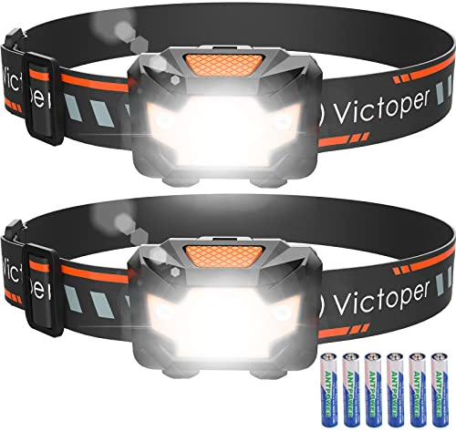 Victoper Running Head Torch - Super Bright Head Light Lightweight Headlamp with Adjustable 4 Modes IPX5 Waterproof Running Fishing Camping Hiking Kids Adults 2 Pack [Energy Class A+++]