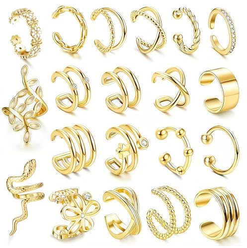 ORAZIO 20Pcs Ear Cuff Set Damen Ohrmanschette Ohrringe Earcuffs Set Helix Knorpel Ohrmanschette Ohne Ohrloch Wickelohrring Fakepircings Ohr Cuffs Ohrklemme Gold