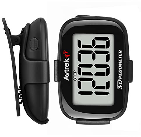 AVTREK 3D Step Counter Clip On with LED Backlight Pocket Pedometer for Walking Outdoor Activities Fitness Tracker Without Smartphone (Black)