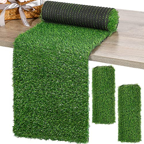 2 Pcs 12 x 108 Inch Grass Table Runner Artificial Turf Table Runner Synthetic Grass Tabletop Decor Green Rug Placemats Liner for Parties Wedding Banquet Faux Moss Decor