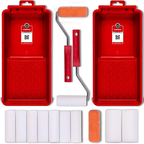 COMENSAL® Lackier set 16-teilig - Malerset - Lackrolle für Lacke auf wasserbasis - Schaumwalze - Farbwanne - Renovierungs-Set - Schaumstoff - Farbroller - Malerbedarf - Made in EU