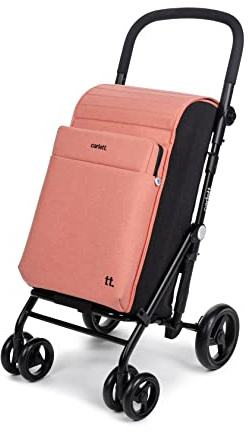Carlett - Carro de la Compra, Carrito Plegable para Supermercado, con 4 Ruedas Resistentes a la Lluvia y una Gran Capacidad 32kg, Bolsa Principal 64L, Térmica 12L y Bolsillo Posterior – Salmón