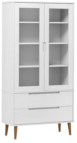 vidaXL Vitrina Estantería Almacenamiento Compartimentos Puertas Cajones Armario Aparador Sala de Estar Hogar Madera Maciza de Pino Blanco