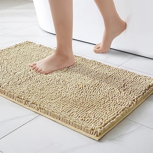 MIULEE Badematte 40x60 cm Beige – Super Saugfähiger Badteppich Weich & rutschfest, Waschbarer Badezimmerteppich aus Chenille Mikrofaser für Dusche & WC – Pflegeleichter Badvorleger für Zuhause