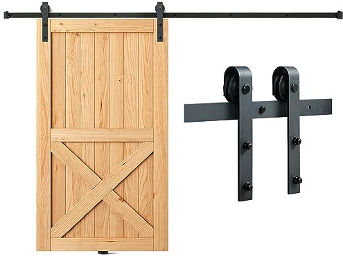 VEVOR Kit Quincaillerie de Porte Coulissante de Grange 244 cm Rail Porte Coulissante Convient Porte Simple Largeur 1,12-1,32 m Épaisseur 32-45 mm Charge 150 kg Poulie Silencieuse Forme J pour Maison