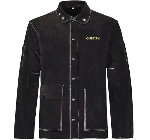 ONETIAN Chaqueta de soldadura de cuero,Abrigo de seguridad resistente,Resistente al calor y a las llamas (S)