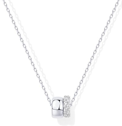 PAVOI Rhodium Plated CZ Rondelle Pendant Necklace for Women | Two-Toned Dainty Necklaces | Cubic Zirconia Rondelle Pendant