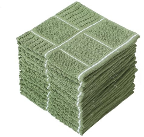 Glynniss Paños de cocina para lavar platos, trapos súper absorbentes, paños de limpieza de rizo de algodón, paquete de 8 (Geen, 12 x 12 pulgadas)
