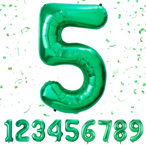 Ballon d'anniversaire chiffres 5 ans | Vert Ballon Helium 5 ans ballons 40 - Décoration d'anniversaire de 101 cm Deco