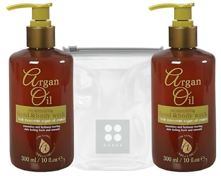 SAESR 2-Pack Argan Oil Hand and Body Wash 300ml Bundled with SAESR Cosmetic Bag. Dual-Purpose Hand Wash and Body Wash for Women. Skin Care for Luxuriously Nourished Hands and Body.