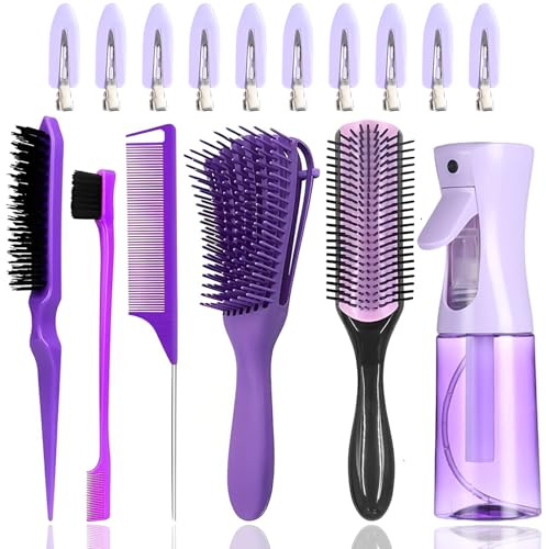 WhaleO Peine Pelo Cepillo Rizado Antitirones Clean Look Pulverizador Agua Peluquería, Horquillas, Desenredar Cabello Húmedo o Seco Más Rápido y Fácil