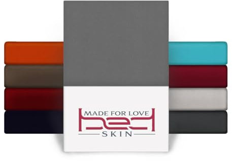 BedSkin Jersey Spannbettlaken 140x200cm - 100% Baumwolle Spannbetttuch/Bettlaken, Matratzenhöhe bis 30 cm - Grau