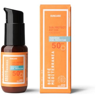 Beauté Mediterranea - SUN PROTECT ANTIOX - Crème Solaire Visage SPF 50 - Légère et Hydratante - Protège le visage et le cou - Pour tous types de peau - 50 ml
