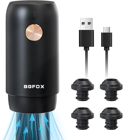 Pompe à vin électrique avec 4 bouchons de vin réutilisables sous vide, rechargeable et automatique pour garder le vin frais, chargement USB de type C