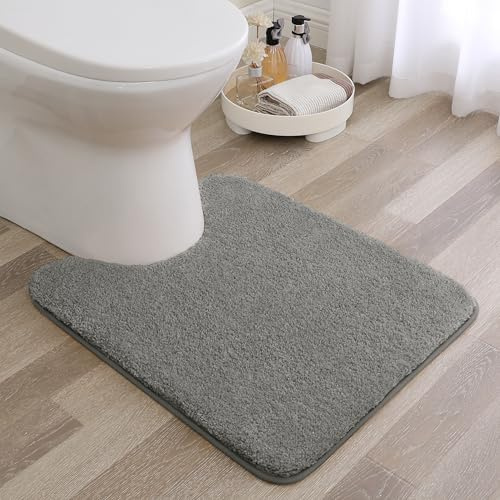 Non Slip Toilet Mat Threefold Lifespan Pedestal Mat for Toilet Super Soft Absorbent Bathroom Toilet Rug Fluffy High Resilience Bath Rug Carpet, Resist Sinking Flattening - 50 x 60cm U Shape (Grey)