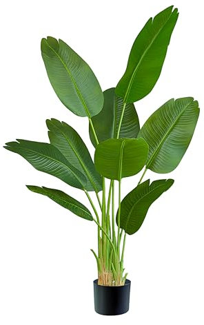 Bird of Paradise Artificial Banana Tree, 5Ft Tall Faux Plant, Fake Banana Leaf Plant Indoor, Faux Palm Tree Floor Plants TropicalTree in Pot, Present for Friend Housewarming Decor