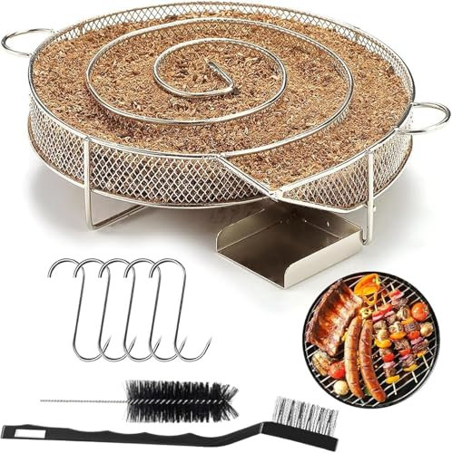 Générateur de fumée froide rond en acier inoxydable pour barbecues, barbecue sphérique, avec 5 crochets à viande + 2 brosses de nettoyage